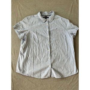 Tommy Hilfiger Button Up Shirt Adult 2XL Gray Polka DotShort Sleeve Casual Mens.